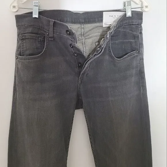 RAG & BONE Mens Jeans Grey Fit 1 Extra Slim Legs Button Fly Denim Size 31 - Picture 10 of 15